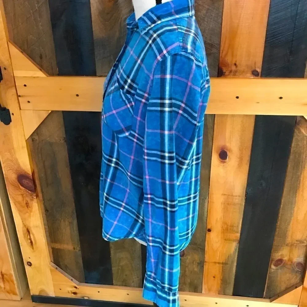 American Eagle 100% cotton plaid button down shirt size Small_3